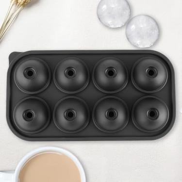 Imagem de Bandeja de silicone para cubos de gelo com tampa - 8 cavidades redondas - preta