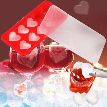 Imagem de Bandejas de cubos de gelo em forma de coração – Moldes de silicone com 10 cavidades para cubos de gelo, doces e chocolate, vermelho