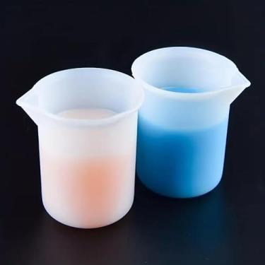 Imagem de 2 peças de copos medidores de silicone de 100 ml com escala - Copos de mistura antiaderentes, ferramentas de cola, escala precisa para fazer joias artesanais