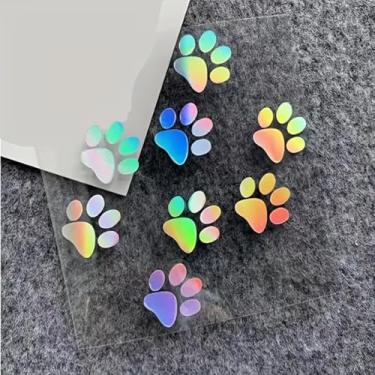 Imagem de 2 adesivos refletivos divertidos com estampa de pata de gato, adequados para decorar capacetes, carros, skates, bagagem, laser