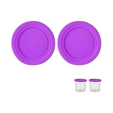 Imagem de 2 peças de substituição de tampas redondas, diâmetro de 11,5 cm, tampa de recipiente de silicone para armazenamento de alimentos, tampa de lata compatível com Ninja Creami NC301 NC300 NC299AMZ Series