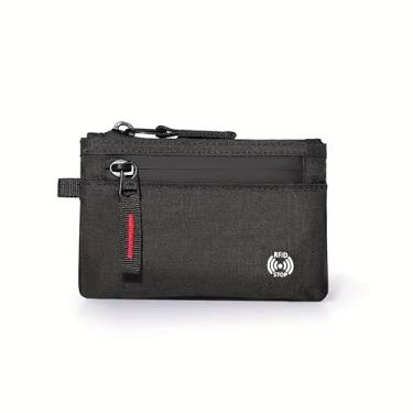 Imagem de Carteira fina RFID – Porta-cartão de crédito compacto com porta-moedas com zíper para homens e mulheres, design minimalista preto, tecido durável, vários compartimentos, leve e portátil, carteira
