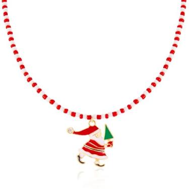Imagem de Colar de contas de bengala doce de Natal feito à mão esmaltado Papai Noel, árvore de Natal, sinos de floco de neve, muleta, vermelho, verde, miçangas, colar com pingente para mulheres, Natal, Ano Novo