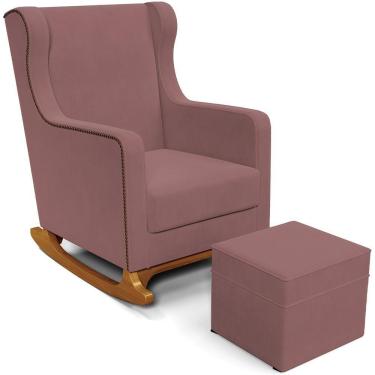 Imagem de Poltrona De Amamentação Com Balanço E Puff Mavie L02 Suede Rosê - Lyam Decor