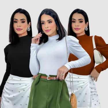 Imagem de Kit 3 Body Feminino Manga Longa Princesa Canelada Inverno - Swisz, Pre