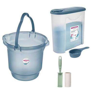 Imagem de Kit Balde Plástico 8,5 Litros Porta Sabão Em Pó 1Kg Com Dosador Rolo A