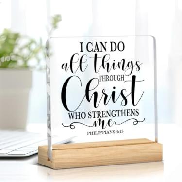 Imagem de Sinais de decoração cristã versículo bíblico Filipenses 4:13 Inspirador Religioso Home Office Decoração Decoração Decoração Presentes Cristãos Motivacionais para Mulheres Homens
