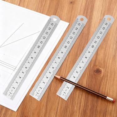 Imagem de 3 peças régua de aço inoxidável ferramenta de medição de borda reta de precisão métrica e escala de polegadas projetos de artesanato de engenharia de desenho de metal