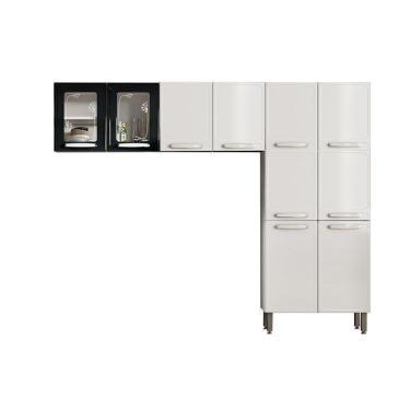 Imagem de Kit De Cozinha Modulada 3 Peças Evidence (2 Armários + 1 Paneleiro) Cpt57 Branco/Preto - Bertolini