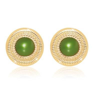 Imagem de LAYWAF Brincos femininos banhados a ouro de pérola sintética, hipoalergênico, de aço inoxidável, disponível em uma variedade de cores peroladas, Green Pearl, Cobre Aço inoxidável Acrílico, Pérola