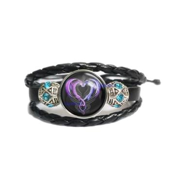 Imagem de LERYDESI Pulseira de couro trançado com imagem de coração de dragão com contas de cristal turquesa presente couro trançado marrom escuro preto tamanho ajustável pingente de arte personalizado joia