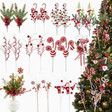 Imagem de 30 peças de decoração de Natal de bengala doce, palhetas de árvore de Natal vermelhas e brancas, enfeites de pendurar de Natal, enfeites de pendurar de Natal, palitos de pirulito, palhetas de sino