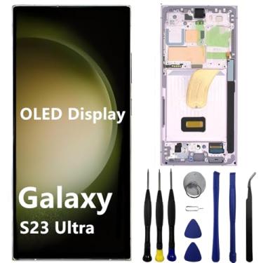 Imagem de Tela de substituição OLED para Samsung Galaxy S23 Ultra S23ultra 5G S918U S918B/DS S918U1 S918W S918E Display LCD Touch Screen Digitalizador Suporte Impressão Digital e S-Pen (com moldura roxa +