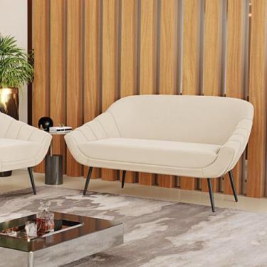 Imagem de Namoradeira Giovana 02 Lugares Suede Bege Pés Palito de Ferro D03 - D'