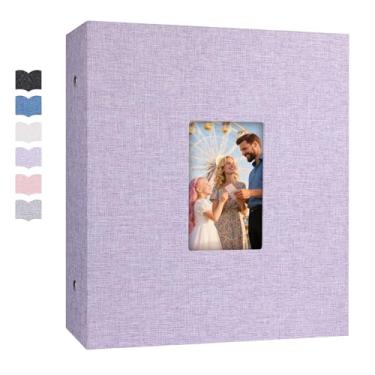 Imagem de 1000 álbuns de bolso 4x6, capa de couro de capacidade extra grande, janela frontal para álbuns 4×6, fotos horizontais e verticais, páginas sem ácido, álbum de família para casamento 4x6 (Púrpura)