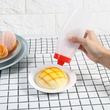 Imagem de Garrafas de plástico de 300 ml, frasco de molho tipo espremer com 4 furos, resina segura para geléia de ketchup, maionese, azeite de oliva amarelo/vermelho (vermelho)