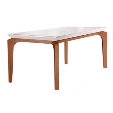 Imagem de Mesa para Cozinha Londrina + Tampo Madeirado Vidro 180x90cm Imbuia/Off
