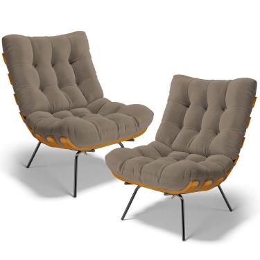 Imagem de Kit 2 Poltronas Decorativas Costela L02 Bouclê Bege - Lyam Decor