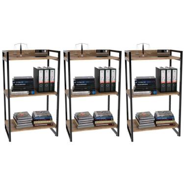 Imagem de Kit 3 Estantes C/3 Prateleiras Escritório 14x60Cm Carvalho