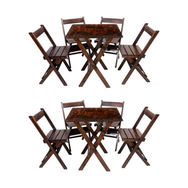 Imagem de Kit 2 Conjuntos De Mesa Dobrável 60x60cm Com 4 Cadeiras Em Madeira Maciça - Imbuia - Marrom