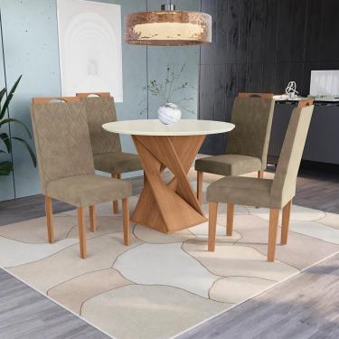 Imagem de Conjunto Sala De Jantar Luna Kappesberg 4 Cadeiras Veludo Bege