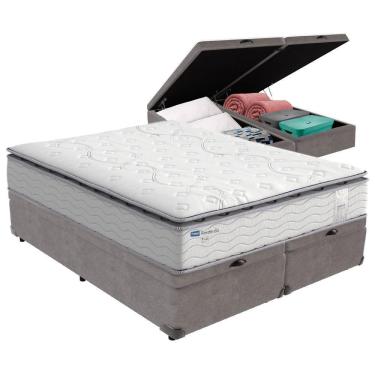Imagem de Cama Box Baú Queen E Colchão Molas Ensacadas Amsterdã Probel - Cinza