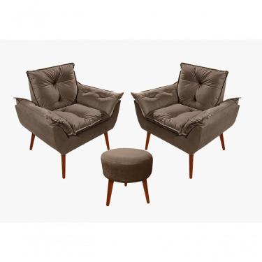 Imagem de Kit C-02 Poltronas Opala + 01 Puff Redondo Danny Suede Marrom