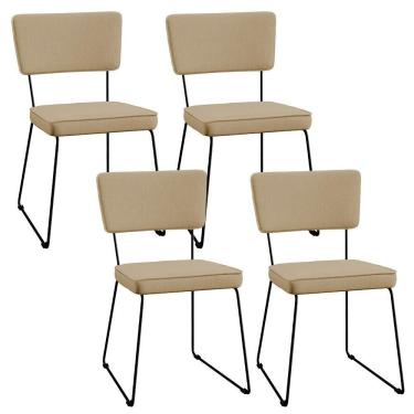 Imagem de Kit 04 Cadeiras Estofada Para Sala Base Em Aço Bege Escuro