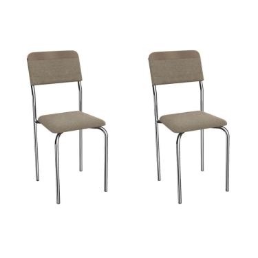 Imagem de Cadeira Sala De Jantar Ibiza 2c133cr Aço Kit 2 Un Cromado/linho Compose Bege - Kappesberg