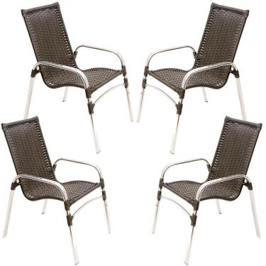 Imagem de Kit 4 Cadeiras Emily Em Alumínio E Fibra Sintética Trama Original Tabaco