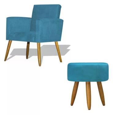 Imagem de Kit Poltrona Decorativa Nina C/Puff Redondo- Azul Turquesa
