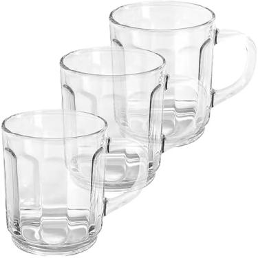 Imagem de Conjunto 6 Canecas Carmine em Vidro Transparente, 245ml, Design Clássico com Relevo, Alça Ergonômica ideal para Servir Chá Café Chocolate Cappuccino Clássico Elegante