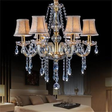Imagem de Lustre de cristal de luxo europeu com LED, ideal para sala de estar, restaurante, quarto, villa, hotel, loja de roupas, salão de beleza, café, bar, karaokê e muito mais (BB 6 lâmpadas)