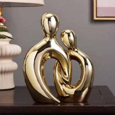 Imagem de Enfeites Decorativos para Sala, EstáTua Casal Encaixe Nórdico Abstrata Branco Preto para Casa Decoração, Sala de Estar, Escritório, para Casa(Dourados)