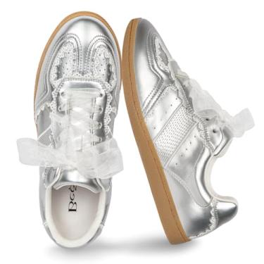 Imagem de BeeLg Tênis casual feminino com detalhe de renda – Tênis moderno elegante com cadarço com cabedal de couro e palmilha de espuma viscoelástica e sapatos casuais modernos sem cadarço para mulheres