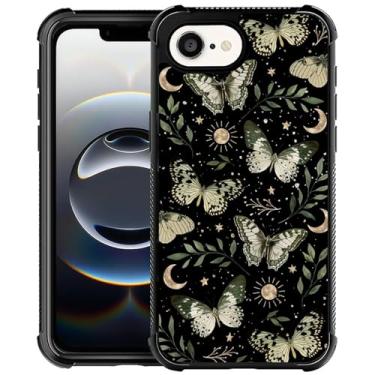 Imagem de OKBUOK Capa para iPhone 16E, capa protetora à prova de choque com estampa fina borboleta lua estrelas