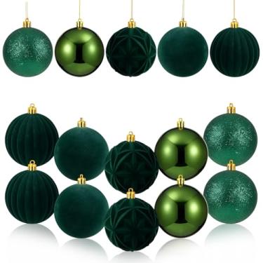 Imagem de Blueweenly 15 peças de enfeites de bola de Natal de 8 cm, decorações penduradas em árvore de Natal, bolas de veludo, ornamentos inquebráveis para decoração de festa de Natal (verde escuro)
