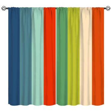 Imagem de Cortinas de janela listradas retrô, cortina listrada vertical colorida brilhante de meados do século, abstrata, geométrica, clássica, tratamento de janela, cortinas para casa de fazenda, quarto, sala