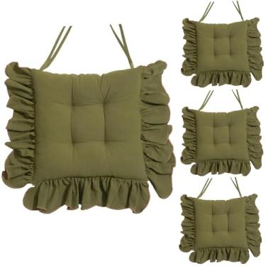 Imagem de 4 Pack Cotton Ruffles Chair Cushion For Dining Chairs, 16IN Soft Comfortable Chair Pads With Ties Farmhouse Country Seat Cushion For Kitchen Chairs Office Chairs(B)