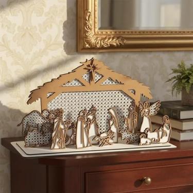 Imagem de Presépio de Natal 13 Peças Completo Branco com Palha Indiana