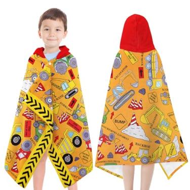 Imagem de Toalhas de praia com capuz para crianças - Ultramacias, 100% algodão, escavadeira, capuz infantil, toalhas de banho/toalha felpuda para piscina, poncho de praia, envoltório absorvente, fofo