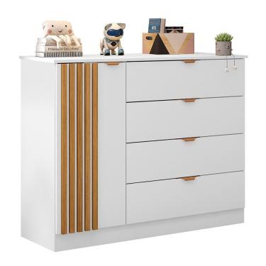 Imagem de Cômoda Infantil Ayla 1 Porta E 4 Gavetas Branco Acetinado - Phoenix Baby Branco Acetinado