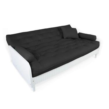 Imagem de Sofá Cama Paris Ripado Branco Acquablock Preto Madeira Nobre