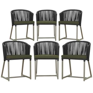 Imagem de 6 Cadeiras De Jantar Noronha Fendi Corda Náutica E13 Trama Preto