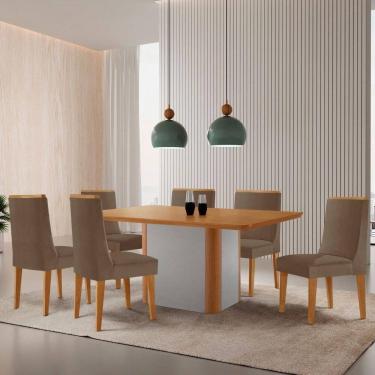 Imagem de Mesa De Jantar Isadora 180cm Tampo Mdf Laminado Veludo Capuccino Off White