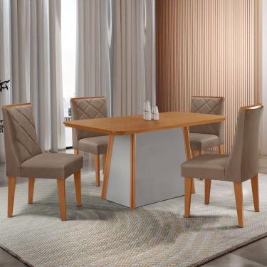 Imagem de Mesa De Jantar Diane 120cm Tampo Mdf Lam 4 Cadeiras Isadora Moderna Veludo Capuccino Off White