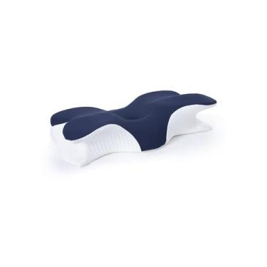 Imagem de Travesseiro ergonômico para pescoço com espuma viscoelástica NeuroFoam da Pampkin – Travesseiro ortopédico para alívio da dor cervical, suporte de pescoço e ombro – Design contornado para dorminhocos