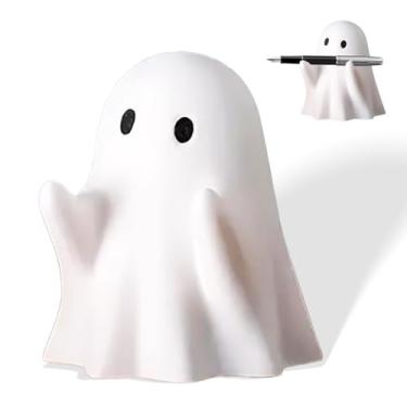 Imagem de Porta-lápis fantasma fofo – Organizador de mesa de resina de Halloween, estatueta engraçada de fantasma para decoração de escritório e casa