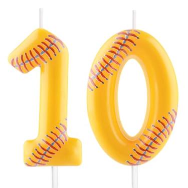 Imagem de Vela de beisebol – Número 10 velas para topo de bolo, vela de softball, 6 cm, velas de aniversário esportivas, perfeitas como decorações de bolo com tema de beisebol para meninos, meninas