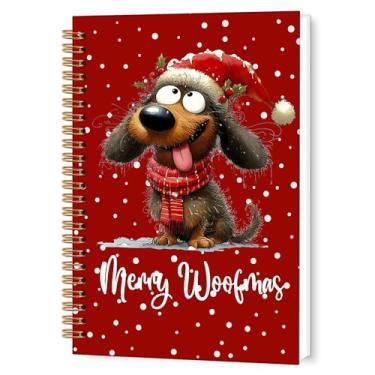 Imagem de TWRVI Caderno espiral de dachshund de Natal vermelho, Merry Woofmas Weiner Dog Caderno pautado pela faculdade para material de escritório escolar, cadernos de diário de presentes Dachshund Doxie, 14 x